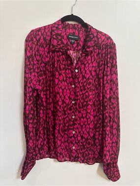 Fifteen Twenty Hot Pink and Black Leopard Button-Down Blouse